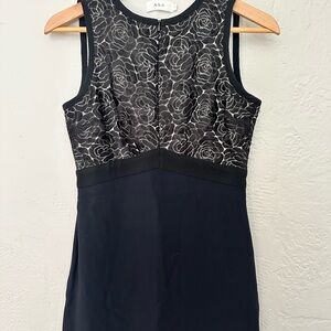 A.L.C. Blue and Black Sheath Mini Dress Sleeveless Crew Neck
